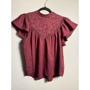 Express Top Large‎ Flutter Sleeve Blouse Burgundy Lace Design